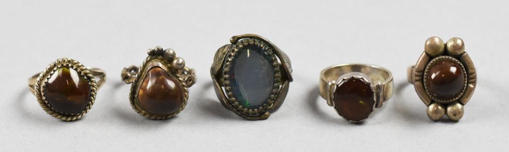 (5) Vintage Sterling and Opal Rings Signed/Unsigned (1 of 10)
