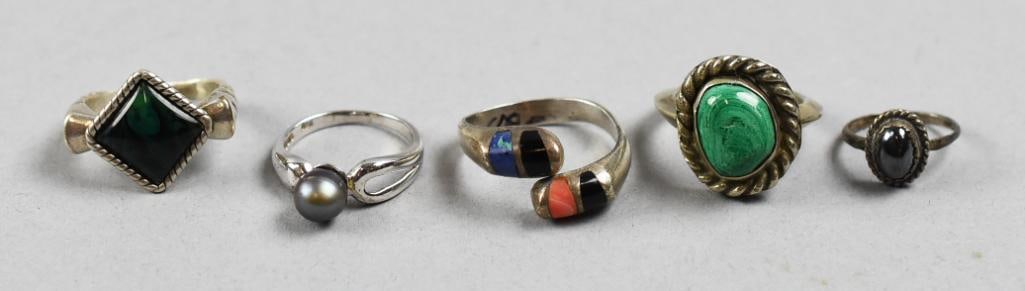 (5) Vintage Sterling w/ Gemstone Variety Rings (1 of 8)