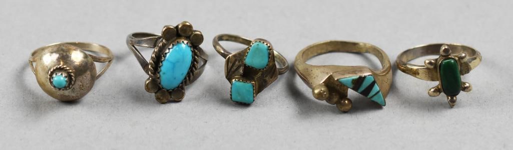 (5) Vintage Native American Sterling & Stone Rings (1 of 7)