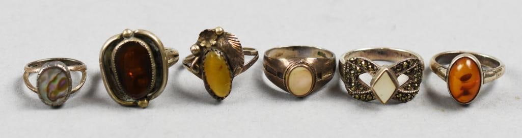 (6) Vintage Sterling w/ Gemstone Variety Rings (1 of 9)