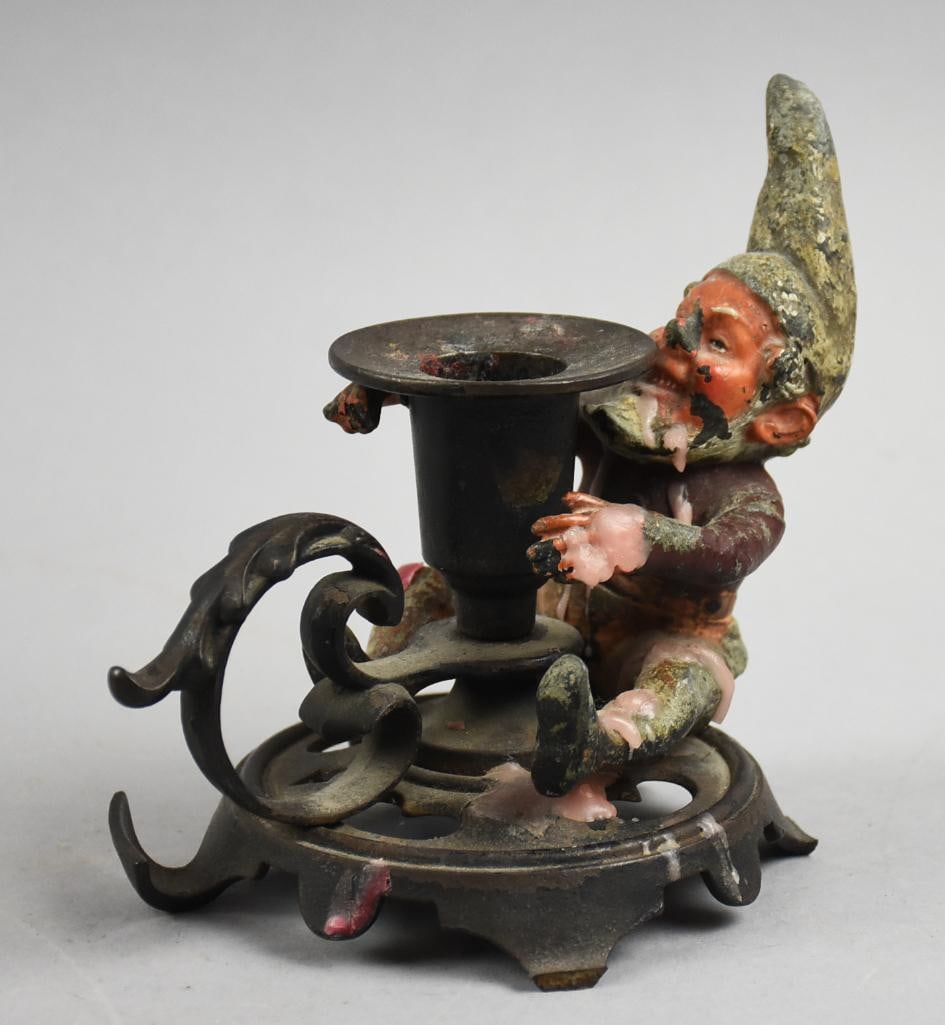 Rare Antique Cast Iron Figural Gnome Candlestick Holder (1 of 4)
