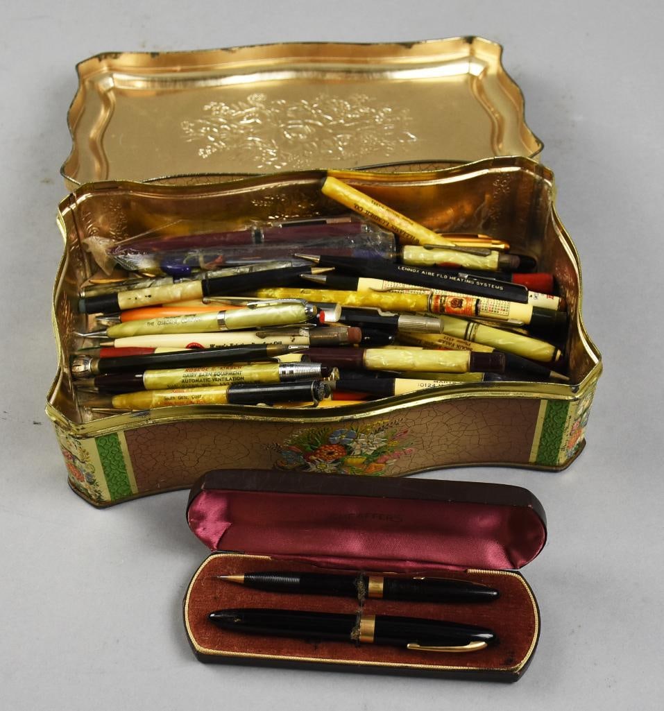 Pen Lot Vintage Advertising Mechanical Pencils/Pens in Tin Box (1 of 9)