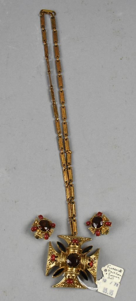 Vintage Florenza Maltese Cross Necklace & Earring Set (1 of 8)