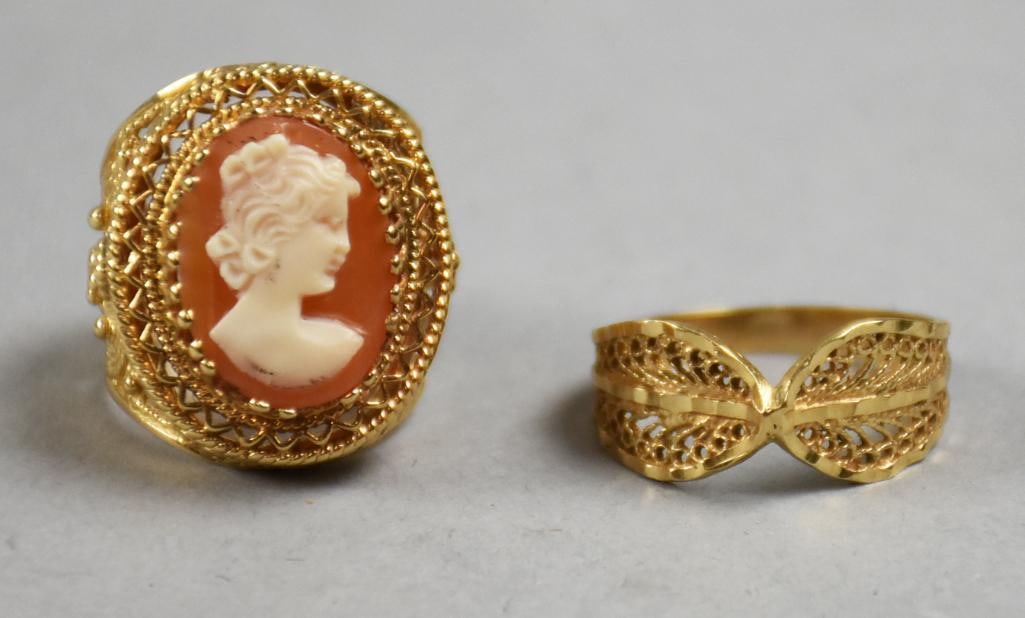 Vintage 14K Yellow Gold Rings, Filigree & Cameo (1 of 6)