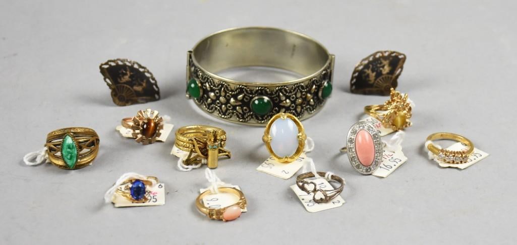 Costume Jewelry Lot, Rings, Sterling Earrings, Bangle (1 of 10)