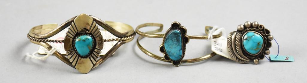 VTG Signed Native American Sterling/Turquoise Jewelry Bracelets Rings (1 of 6)