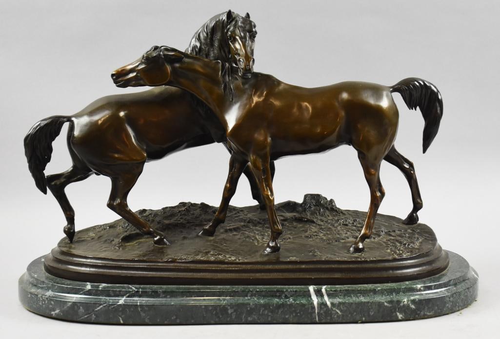 After Pierre Jules Mene (1810-1879) L'Accolade Bronze: This is a wonderful after Pierre Jules Mene (1810-1879) bronze of his well known horse sculpture known as L'Accolade. This piece was originally on display in wax in 1852 and a year later was cast in b