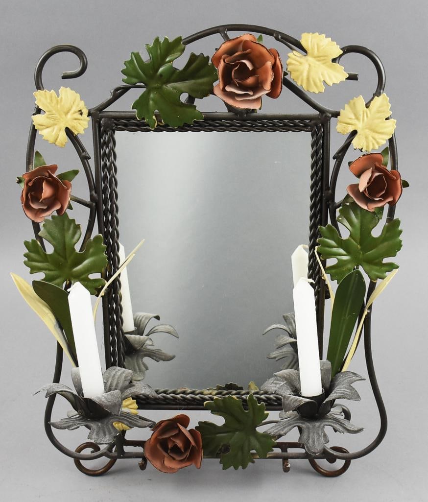 Vintage Italian Painted Tole Mirror/Candle Holder (1 of 6)