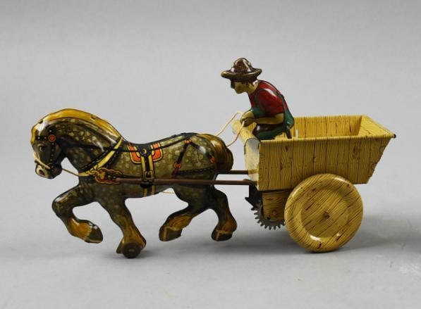 Working Marx Tin Mechanical Horse, Cart & Rider (1 of 7)