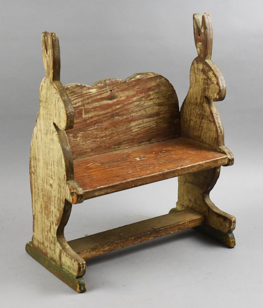 Primitive Antique Hand Crafted Bunny Rabbit Bench (1 of 4)