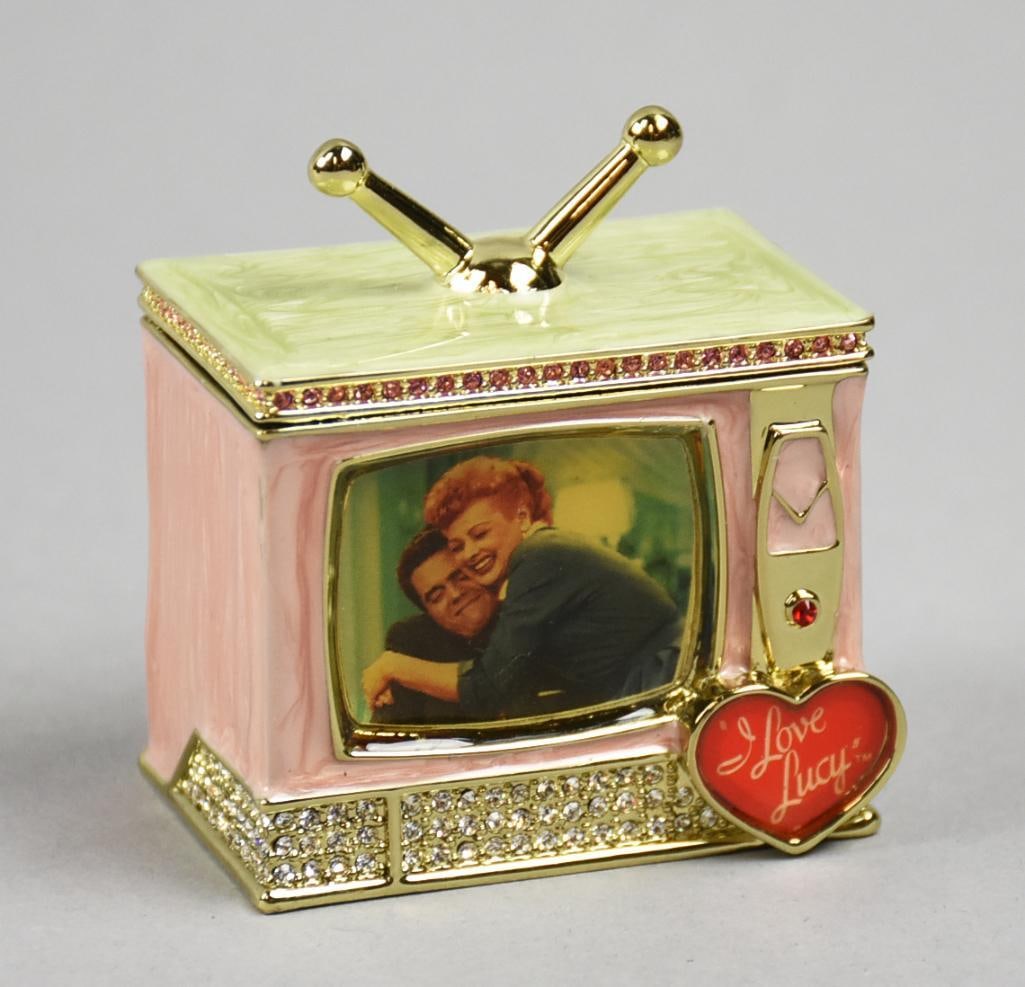 Vandor I Love Lucy Lt Ed Swarovski Jeweled Box-Orig Box: Wonderful I Love Lucy jewel box is a limited edition from Vandor. Shaped like a TV and adorned with Swarovski crystals. Comes in the original box. COA indicates it is 341 of only 700 made. Measures ap