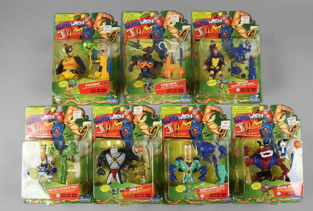 (7) Playmates Earthworm Jim Action Figures-Carded - NOS (1 of 2)