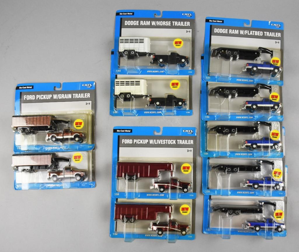(11) Ertl 1/64 Scale Trucks with Trailers, Carded (1 of 5)