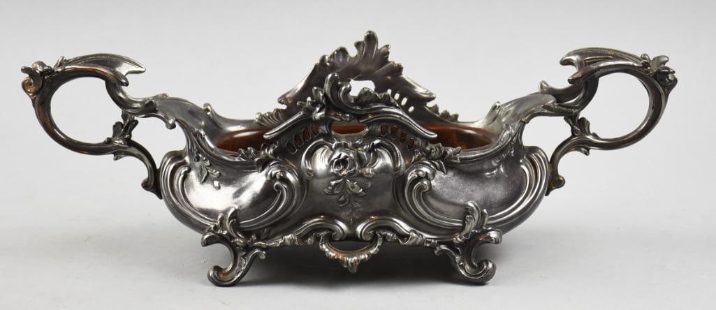 French Art Nouveau Silver Metal  Planter w/ Liner (1 of 9)