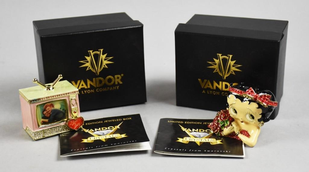 Vandor Betty Boop/Lucy Swarovski Jeweled Box-COA/Box: These are adorable limited edition jeweled boxes from Vandor. Each is adorned with Swarovski crystals and come in their original boxes. Betty Boop is 122/700 and I Love Lucy is 339/700.