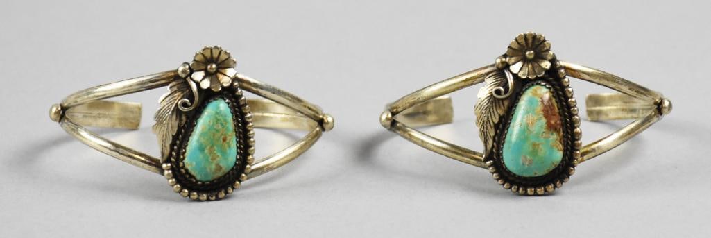 Vintage Pair VLam 935 & Turquoise Cuff Bracelets: Vintage Pair VLam 935 & Turquoise Cuff Bracelets. Overall approx weight of 46g. Native American.