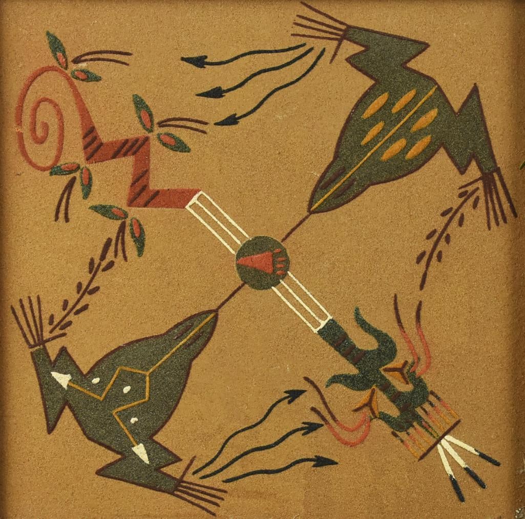 Vintage Navajo Frog Chant in Sand Art, Signed (1 of 6)