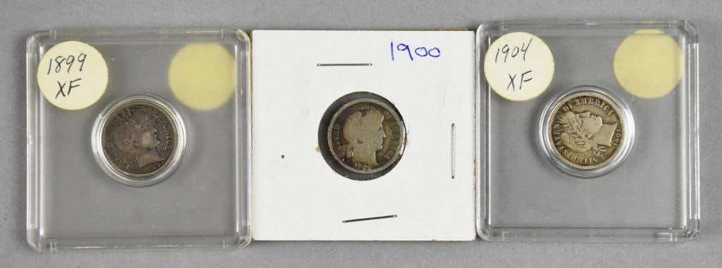 1899, 1900 & 1904 Barber Dimes-Good - Extremely Fine (1 of 3)