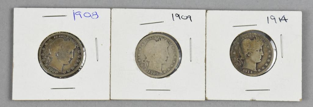 (3) 1908, 1909 & 1914 Barber Quarters - Fine-Very Fine (1 of 2)