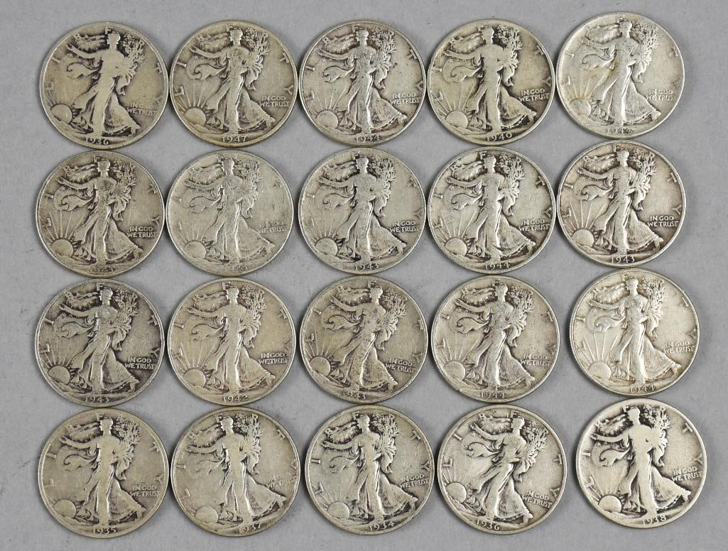 (20) 1934-1947 Walking Liberty Half Dollars -Good-Fine (1 of 4)