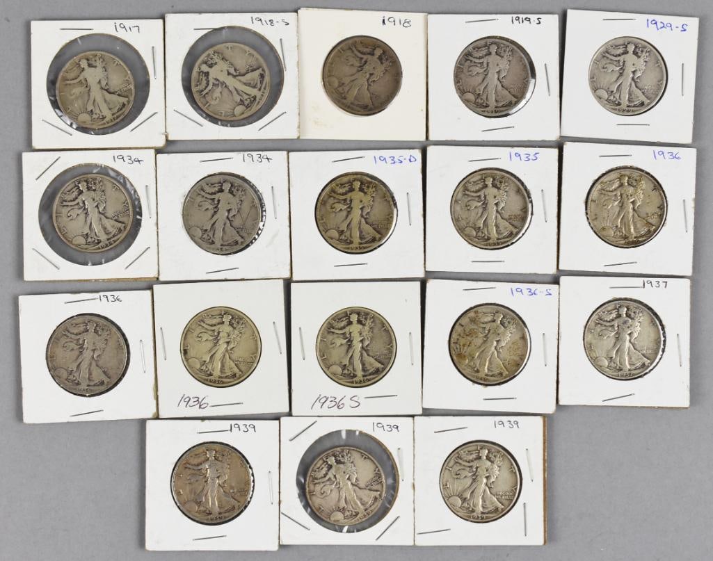 (18) 1917-1939 Walking Liberty Half Dollars - VG - VF (1 of 4)