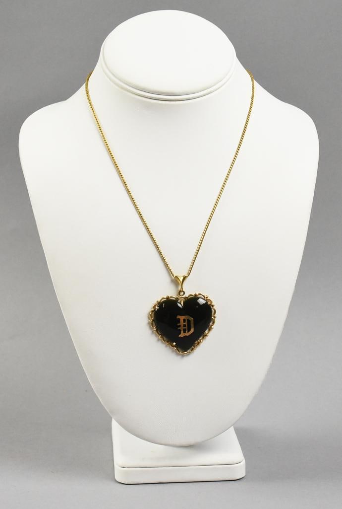 14k Gold Obsidian Heart Pendant & Chain (1 of 6)