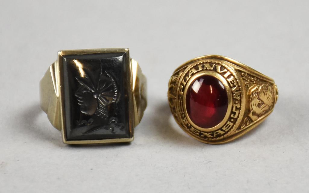 Vintage 10K Yellow Gold, Glass Ring and Intaglio Ring (1 of 8)