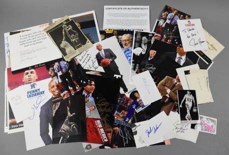 (50) Basketball Greats & Signed Photos, Paticchio: Sportsfans, great opportunity to own some cool signed photos and signature cards from some big names in basketball. This collection from Ralph Paticchio has 50 signed photos with names such as Hal Gr