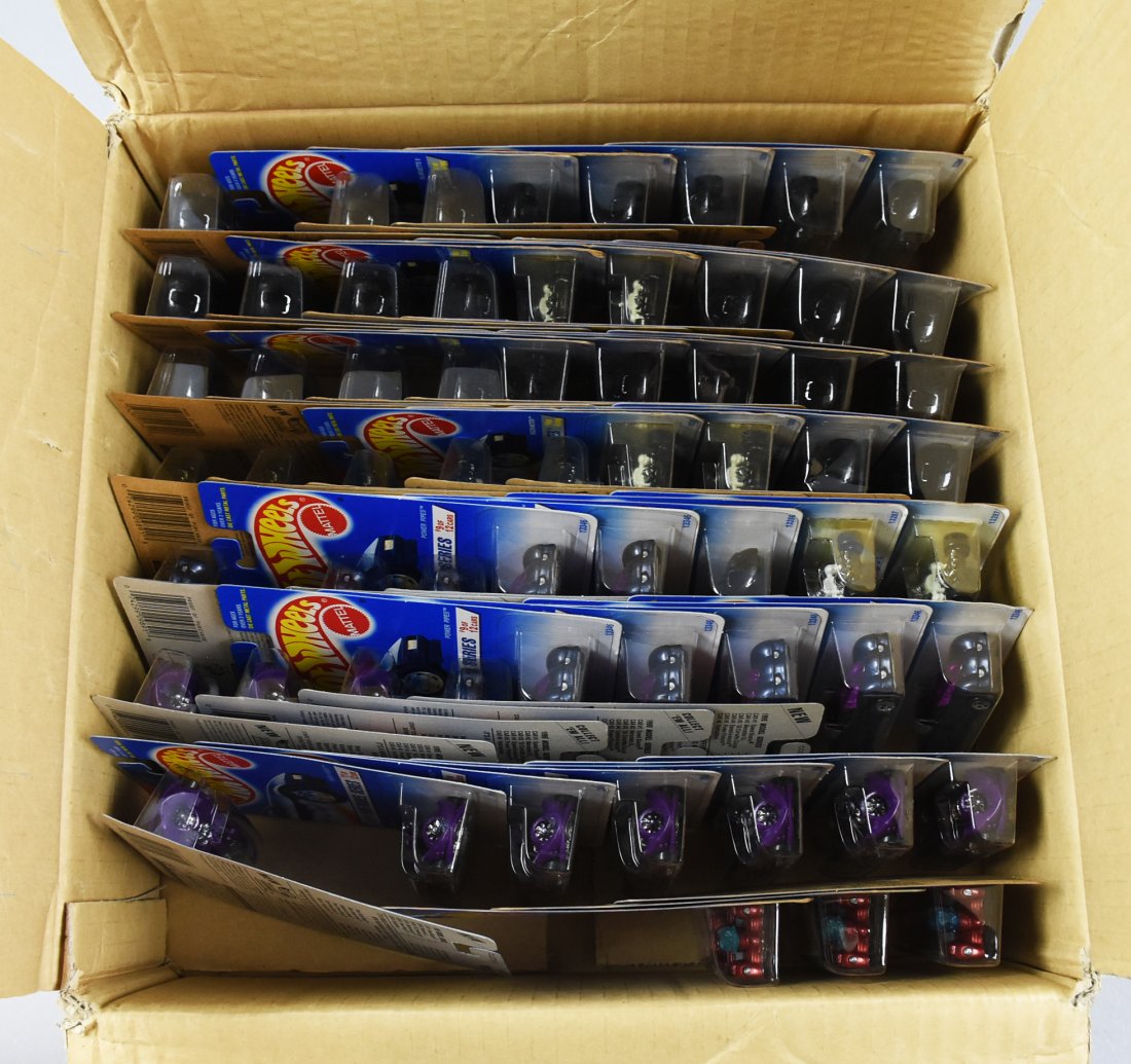 62 Mattel Hot Wheels, Assorted, Carded w/ Shipping Box-NOS: Mattel Hot Wheels, Assorted, Carded w/ Shipping Box-NOS. 62 cars in total, shipping box appears original. From the home of the largest toy collector on the west coast.