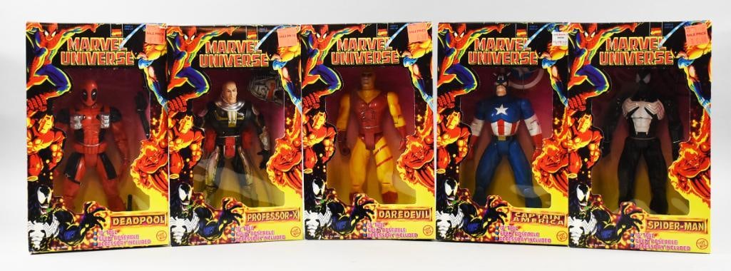 Toy Biz Marvel Universe Action Figures, Boxed - NOS: Toy Biz Marvel Universe Action Figures, Boxed - NOS. Figures are Professor X, Deadpool, Daredevil, Spider-Man and Captain America. From the home of the largest toy collector on the west coast.