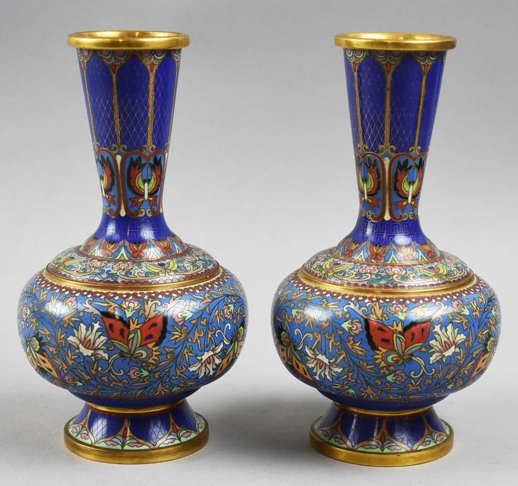 Vintage Chinese Butterfly & Flower Cloisonne Vase Pair (1 of 6)
