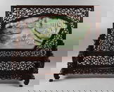 Chinese Carved Spinach Jade & Rosewood Table Screen