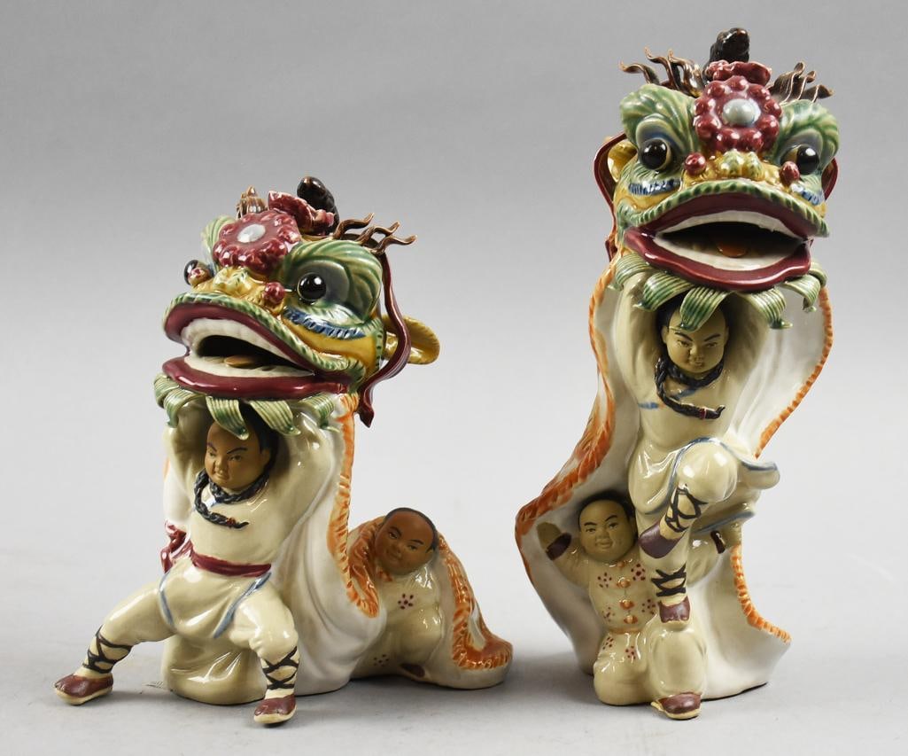 Vintage Chinese Porcelain Lion/Dragon Dance Figures (1 of 9)