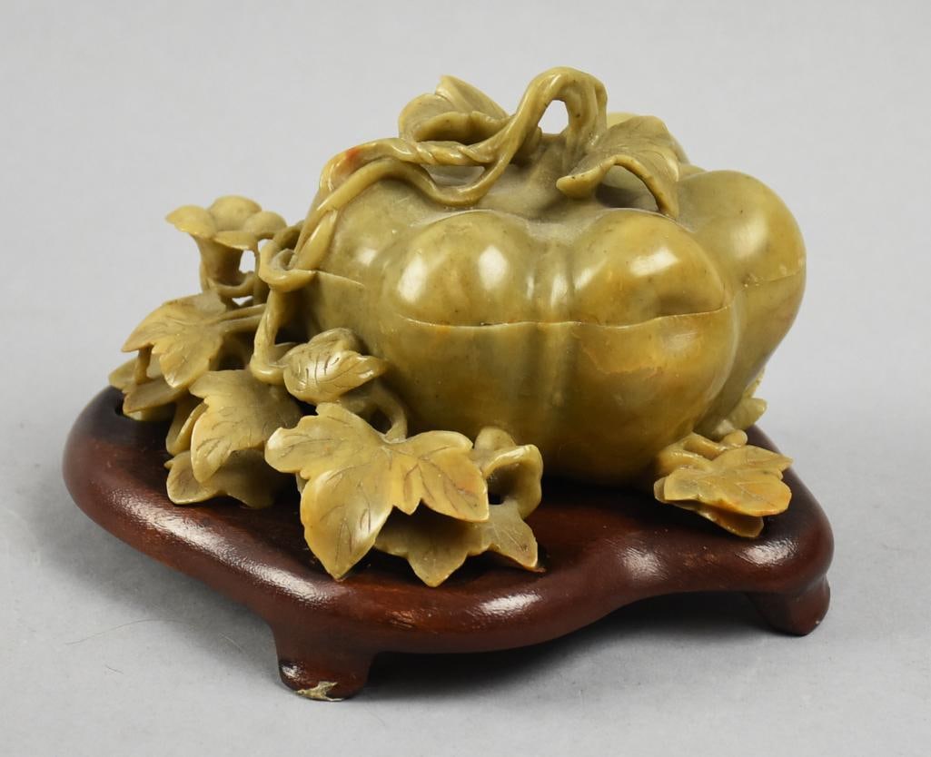 Vintage Chinese Soapstone Pumpkin Trinket Box w/ Stand (1 of 6)