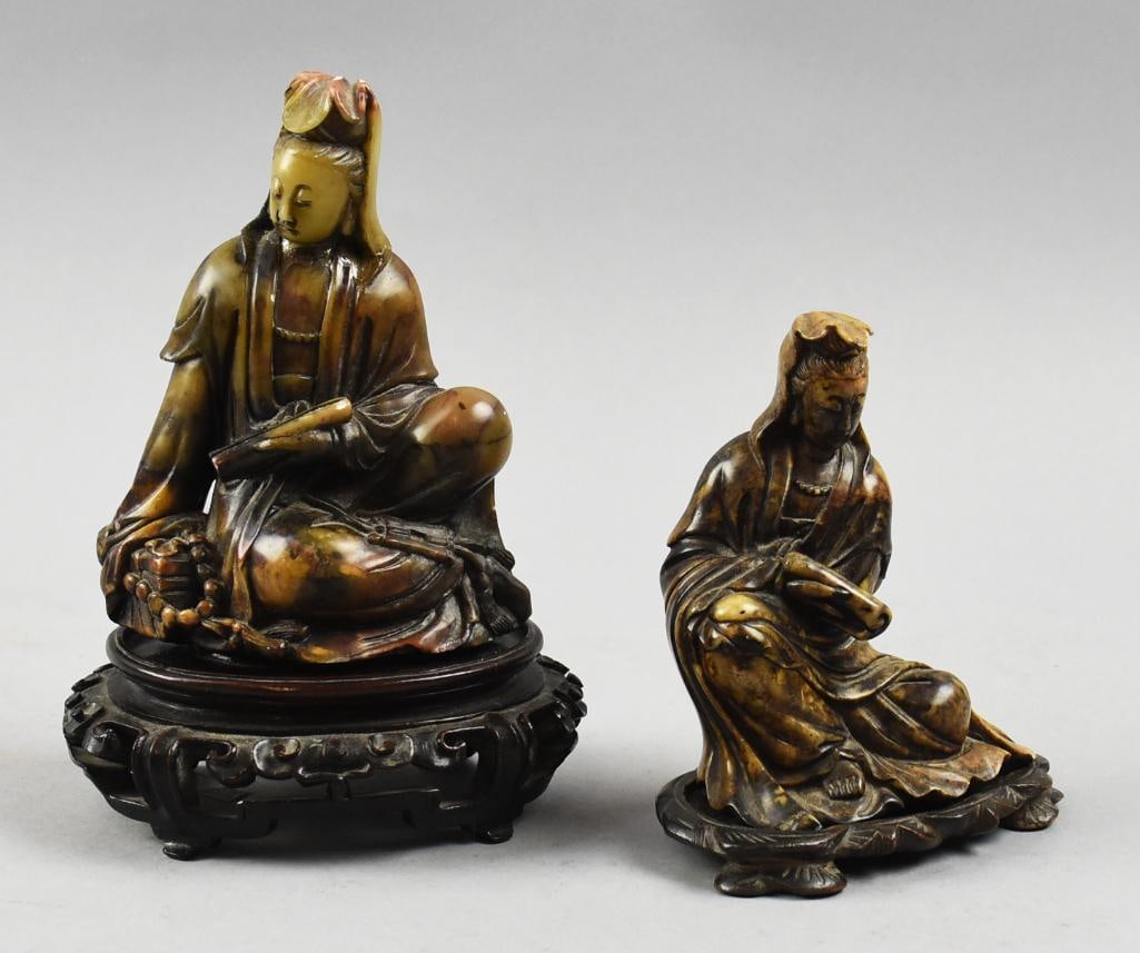 Vintage Chinese Guanyin Seated Soapstone Figures-Stands (1 of 5)