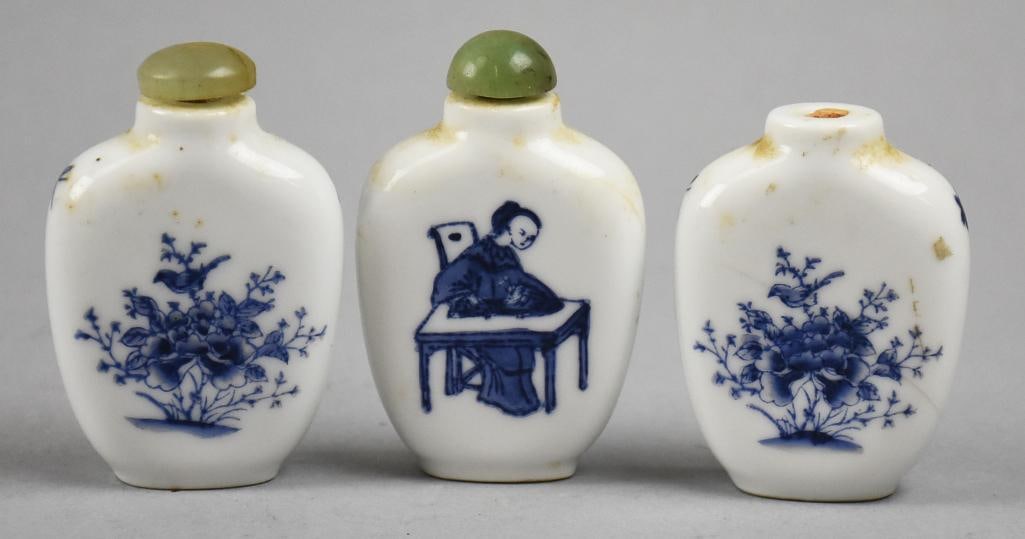 Vintage Chinese Blue & White Porcelain Snuff Bottles (1 of 4)