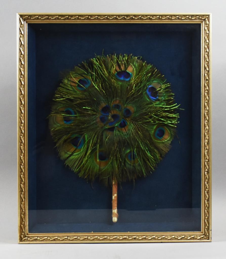 Art Deco Round Peacock Feather Fan, Framed (1 of 4)