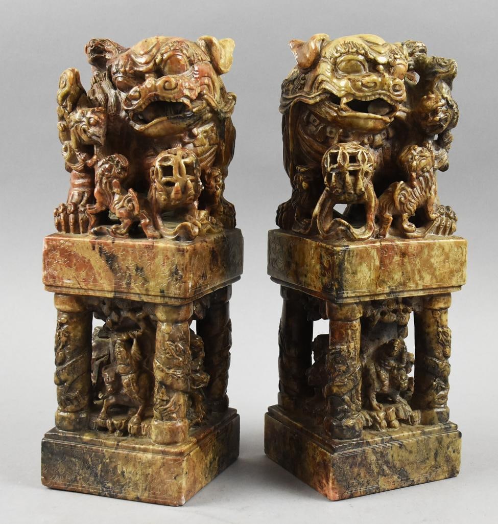 Vintage Chinese Carved Soapstone Foo Lion/Dogs (1 of 14)