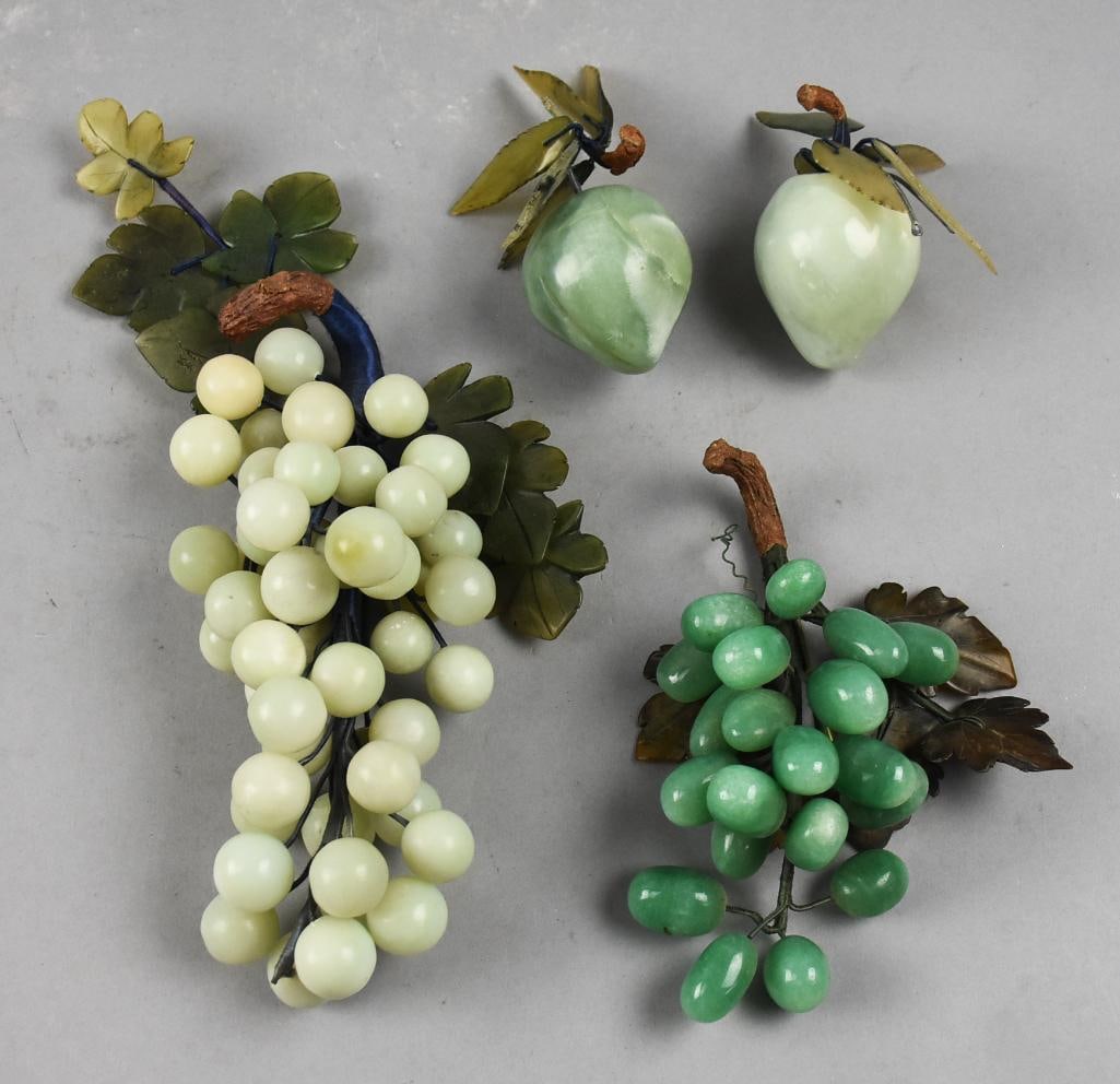 Vintage Chinese Carved & Polished Jade Grapes & Peaches (1 of 3)
