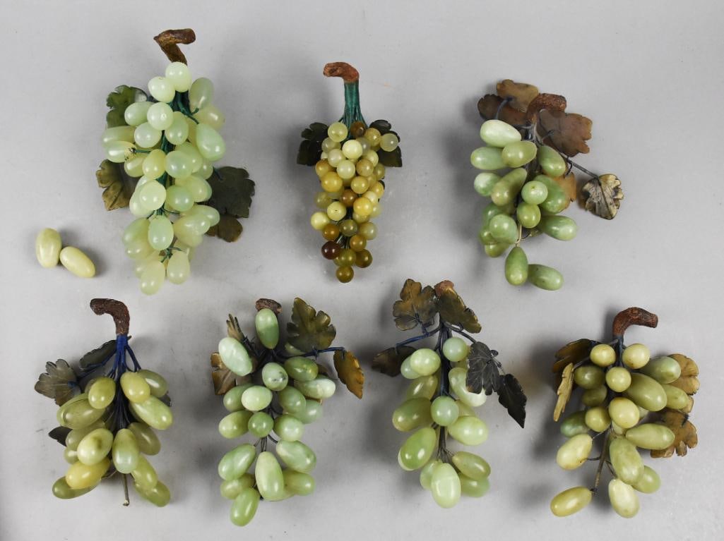 Vintage Chinese Carved & Polished Jade Grape Clusters (1 of 3)