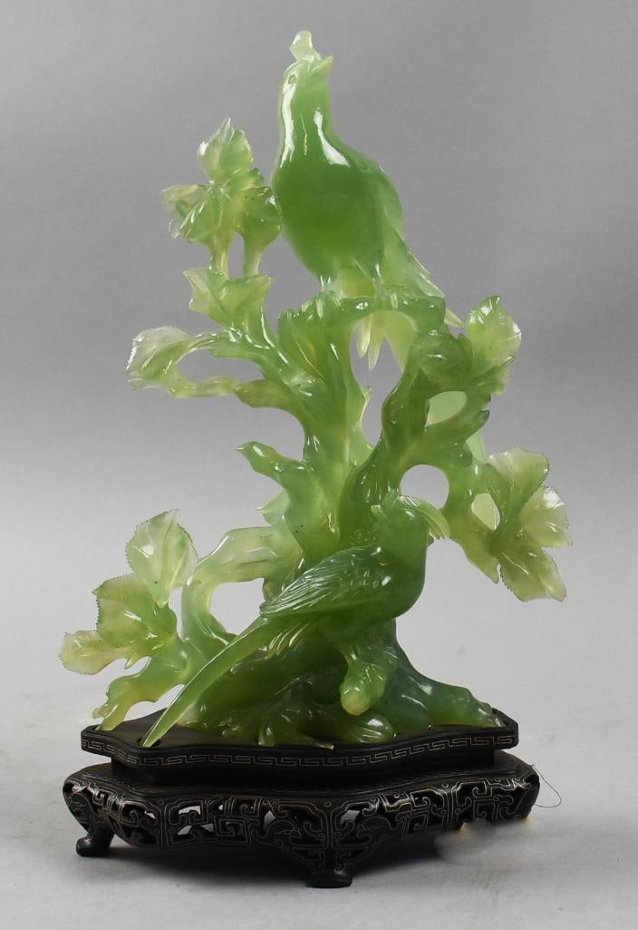 Chinese Jade Hand Carved Pheasants w/ Stand (1 of 7)