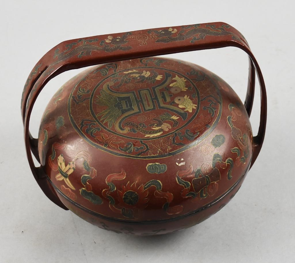 Chinese Lacquer Wedding Basket, Fish & Flowers (1 of 7)