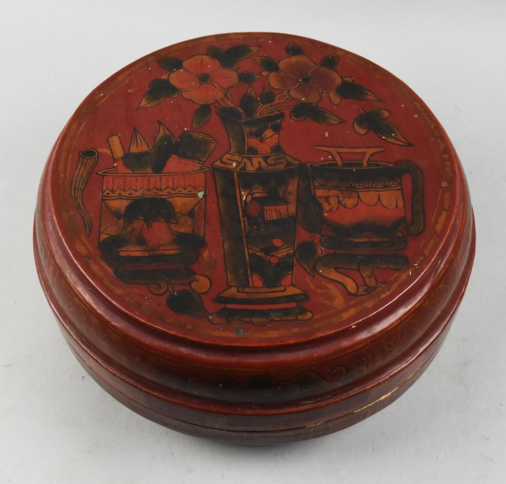 Vintage Chinese Rosewood Round Lacquer Box - Signed (1 of 5)
