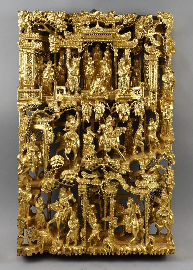 Vintage Chinese Temple Warrior Panel, Giltwood (1 of 7)