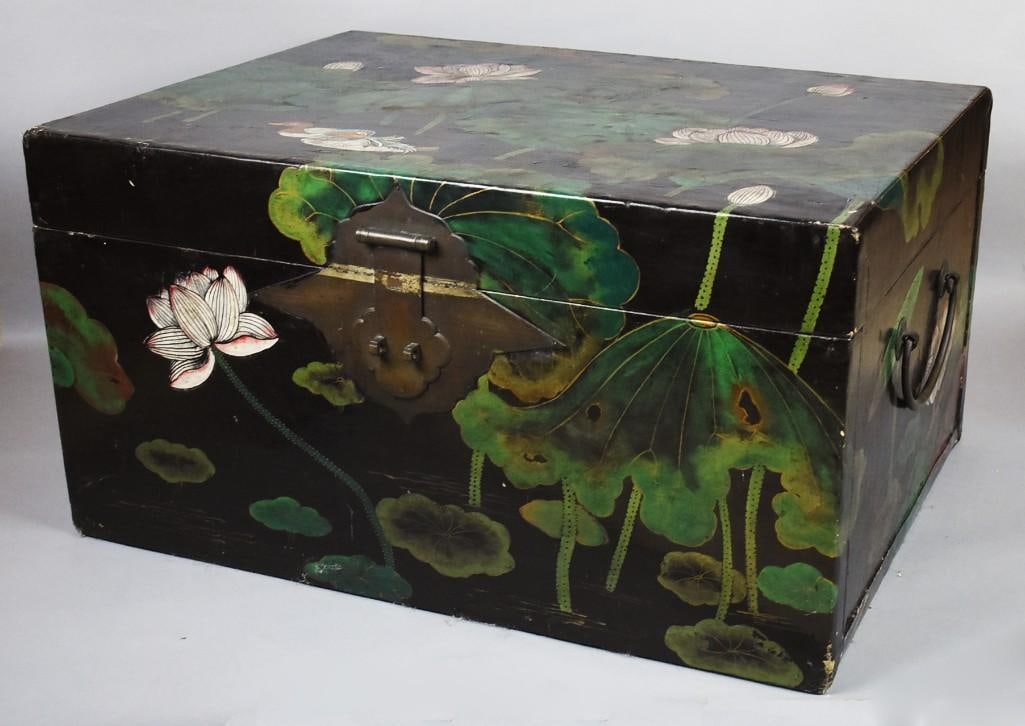 Antqie Chinese Hand Painted, Wooden Storage Trunk Box-Signed (1 of 20)