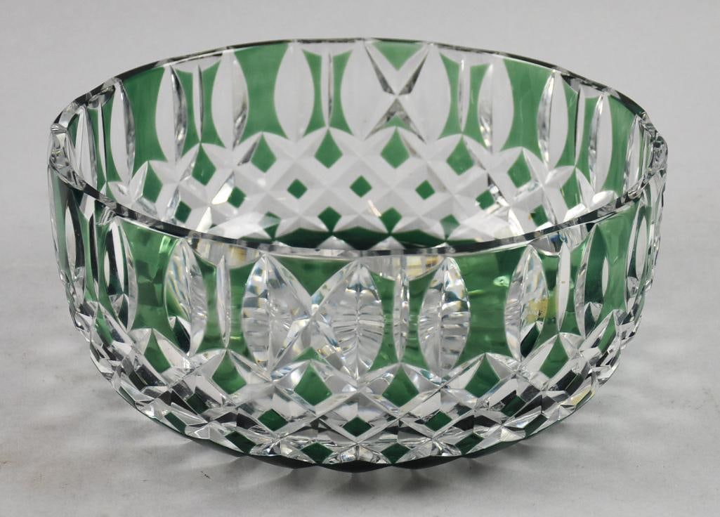 Val St. Lambert Green Cut to Clear Centerpiece Bowl (1 of 6)