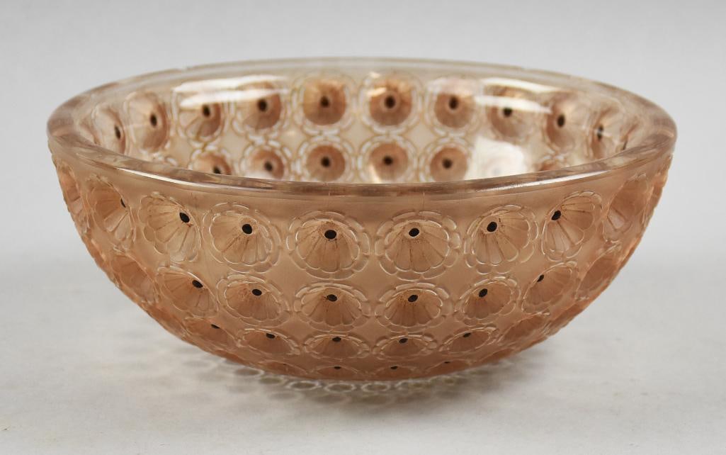 c1929 R. Lalique Nemours Bowl, Frosted Molded, Enamel (1 of 8)