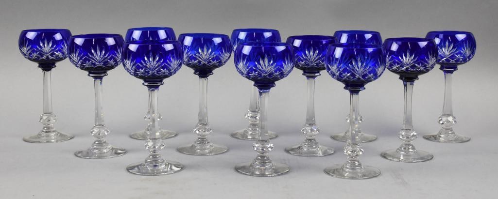 St Louis Crystal (Attrib) Cobalt Cut to Clear Glasses (1 of 4)