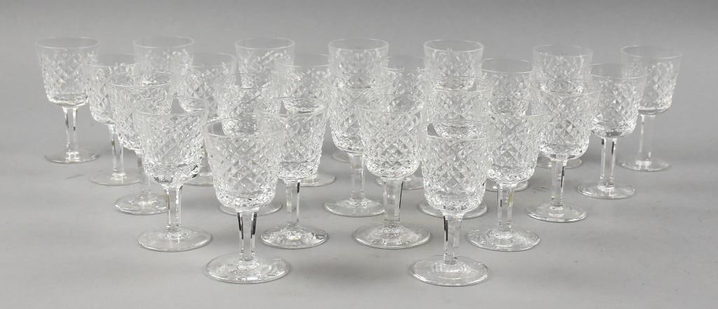 (24) 1952-2022 Waterford Crystal Alana Port Wine Stems: Lovely Waterford Crystal port wine glasses in the Alana pattern. This pattern ran from 1952-2002. Each stands approx 4 1/4" tall.