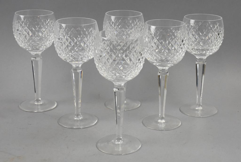 (6) Waterford Crystal Alana Oversized Wine Glasses: Lovely wine glasses in the Alana pattern by Waterford. Each glass is well marked and stands approx. 7.5" tall. Pattern ran from 1952-2002.